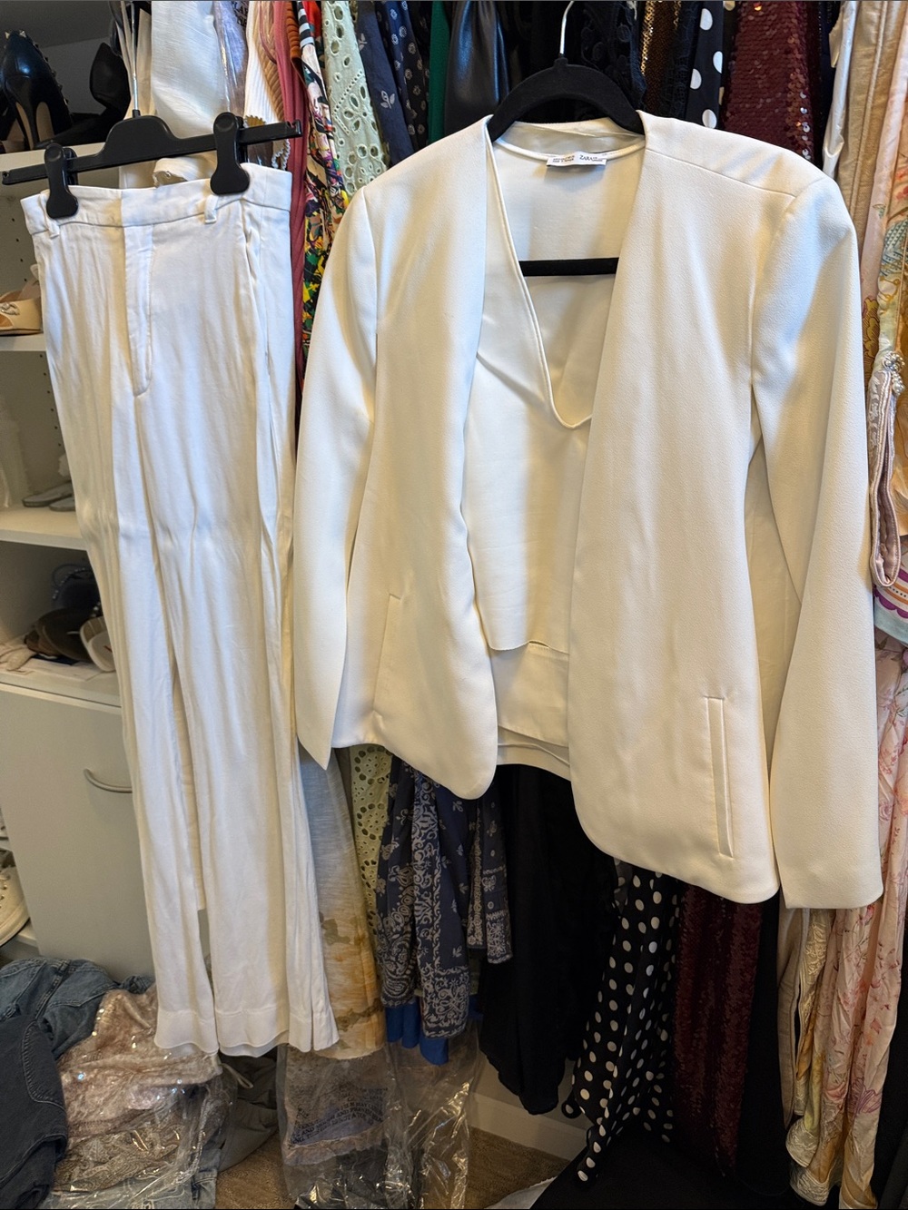 Zara White 3 -Piece Pantsuit - Cape, sleeveless top, and trousers